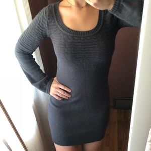 Dark Grey Long Sleeve Knit Sweater Dress